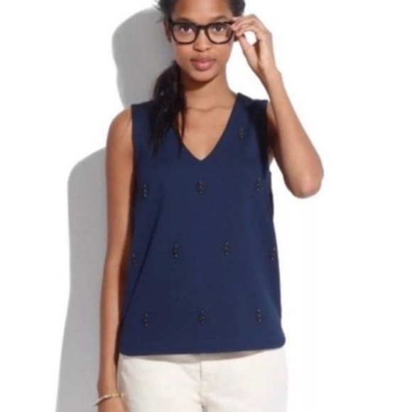Madewell Tops - Madewell Ponte Nightshine Beaded Navy Blouse